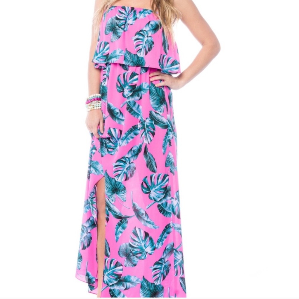 Izzy & Lola Pink Tropical Maxi Dress